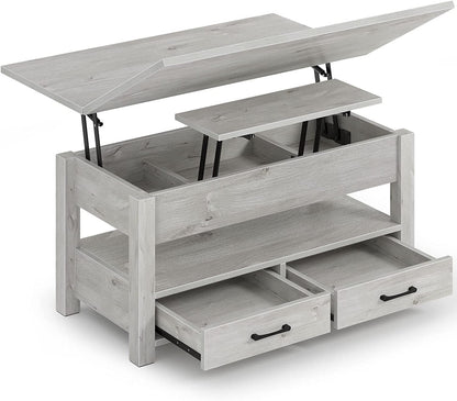 Grey Lift Top Coffee Table With Drawers Hidden Compartment ShipItFurniture