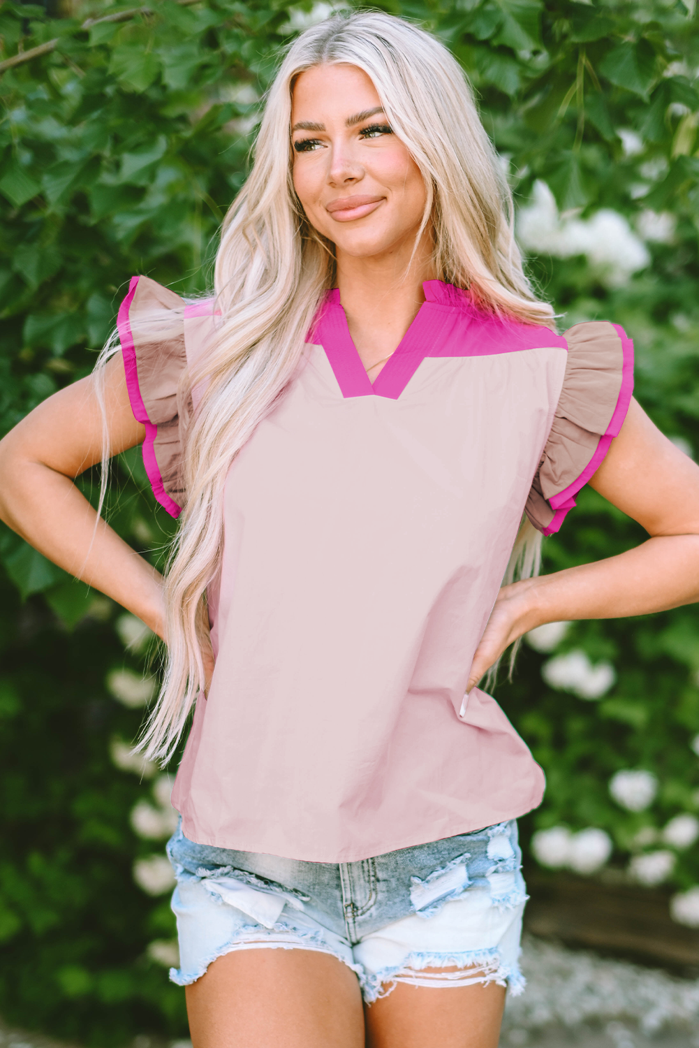 Maci Ruffled Sleeve Frill V Neck Blouse