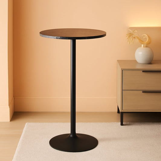 Round Bar Table With Faux Marble Top And Metal Base ShipItFurniture