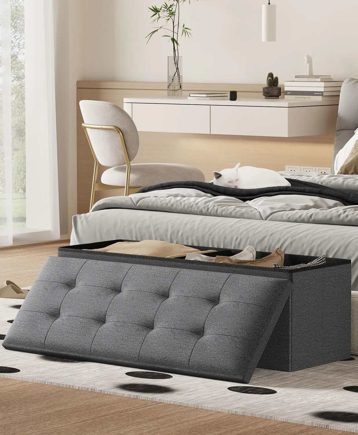 Charcoal Gray Classic Folding Storage Ottoman 43Inch - Get it from Bo