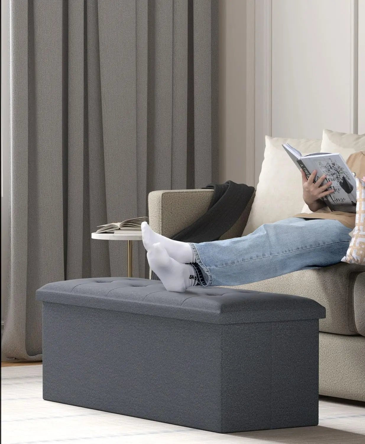 Charcoal Gray Classic Folding Storage Ottoman 43Inch - Get it from Bo