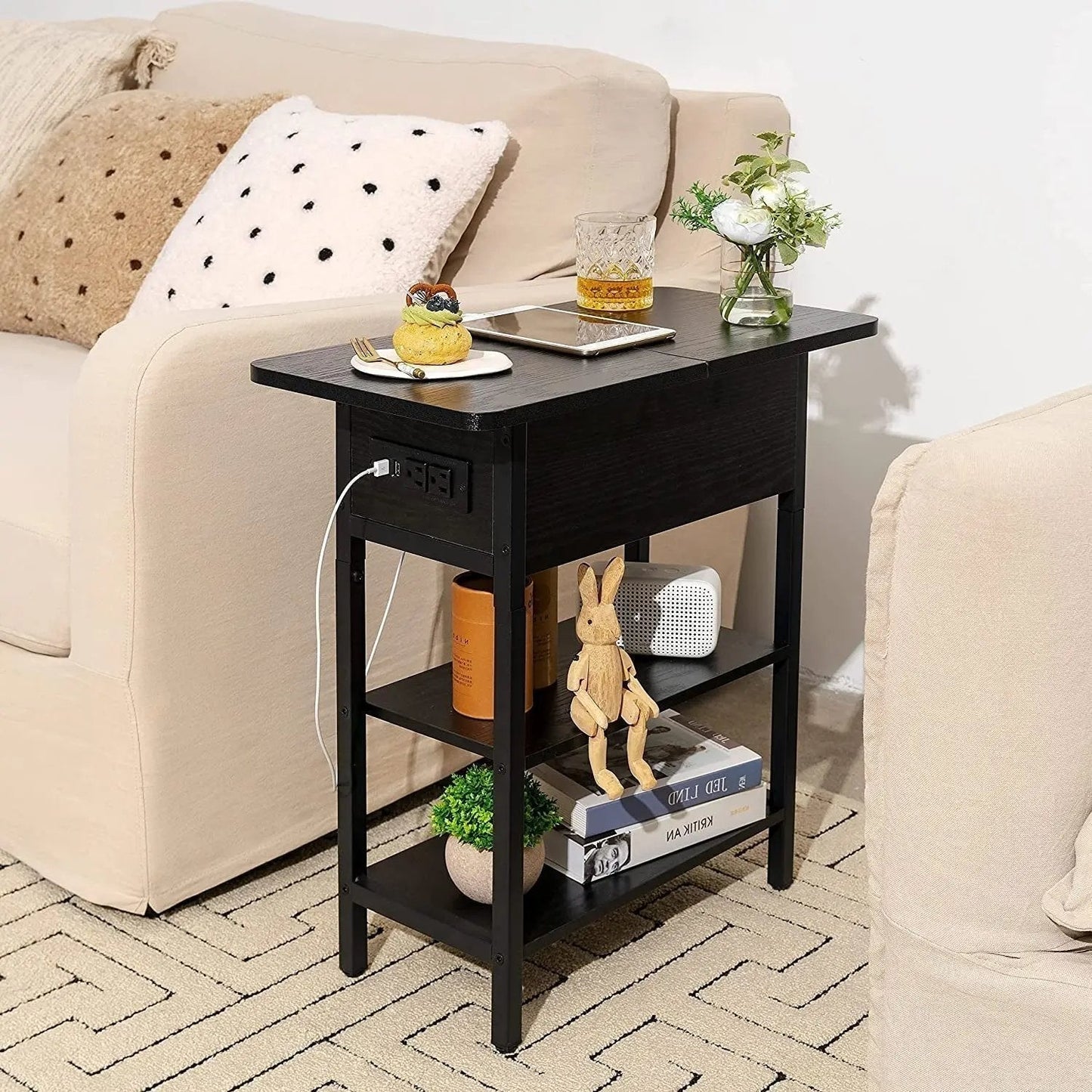 Charging End Table with USB Ports and Outlets, Narrow Nightstand - Get it from Bo