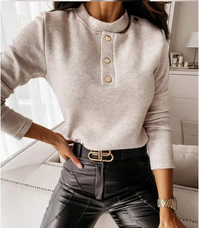 Choker Neck Contrast Button Sweater - Get it from Bo