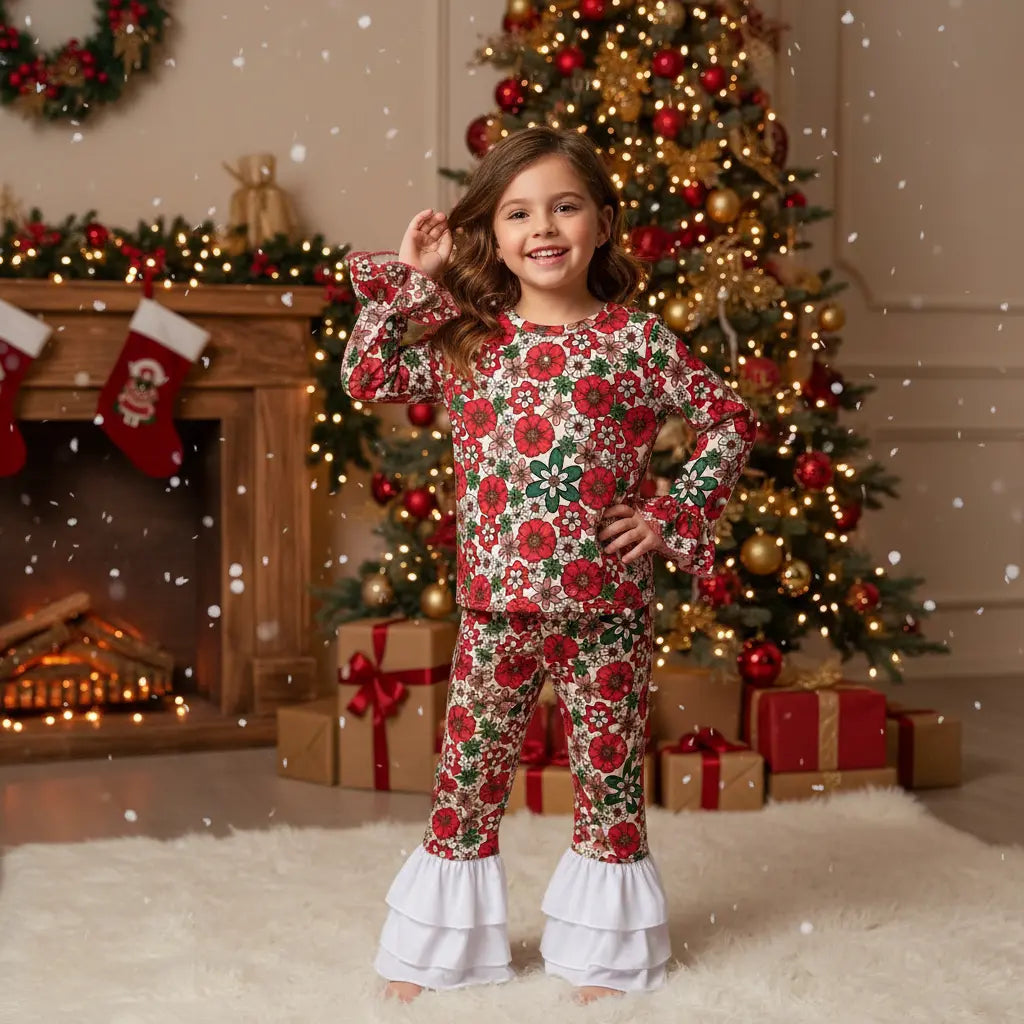 Christmas Floral two piece ruffle set - Get it from Bo