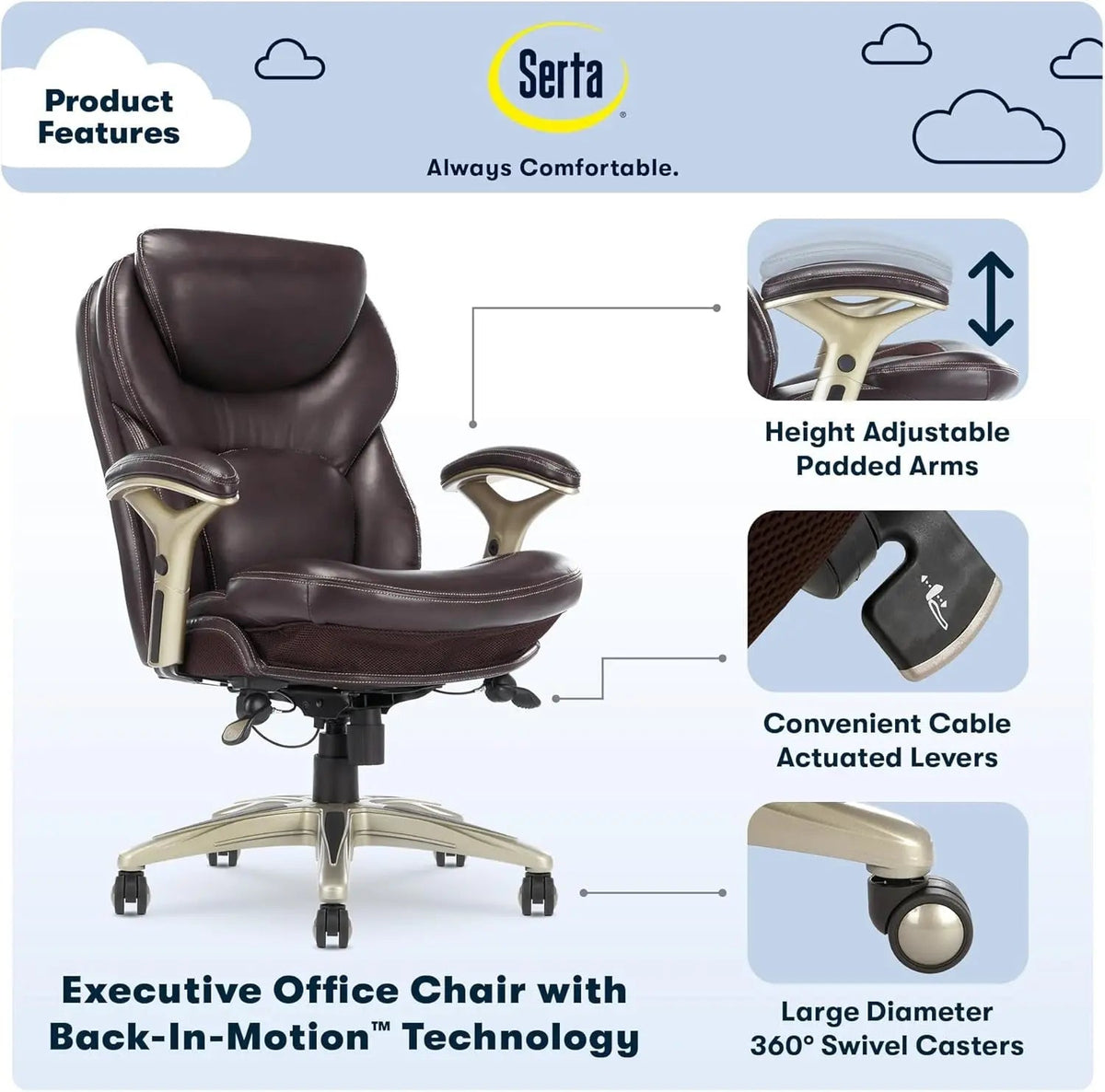 Claremont Ergonomic Office Chair Lumbar Support Chestnut - Get it from Bo