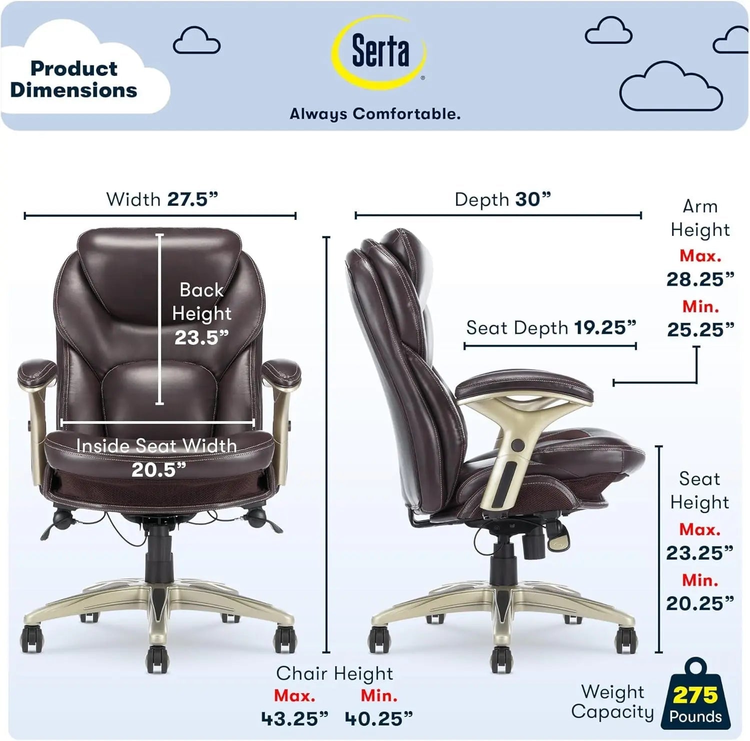 Claremont Ergonomic Office Chair Lumbar Support Chestnut - Get it from Bo