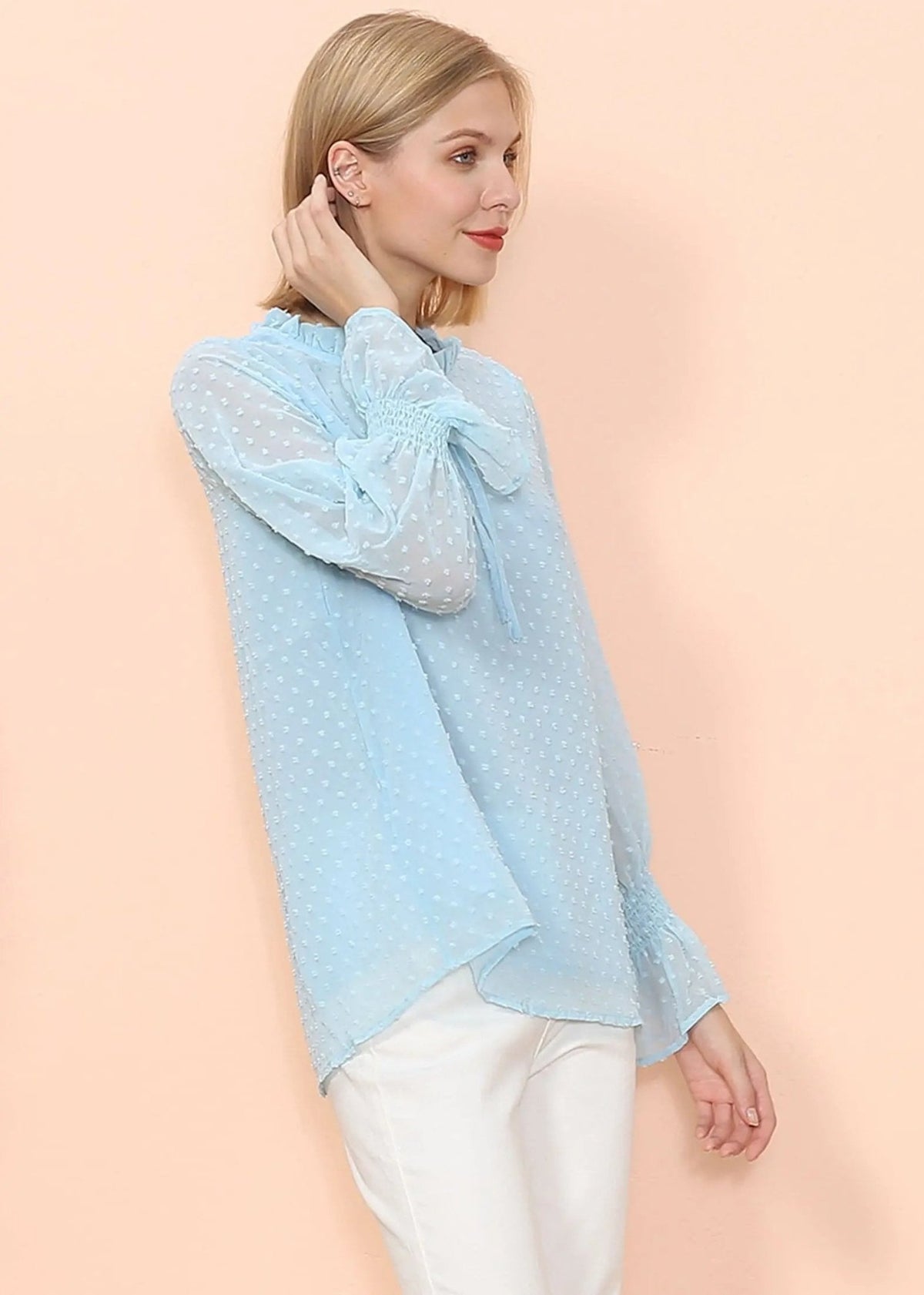 Clip Dot Long Sleeve Sweater Blouse - Get it from Bo