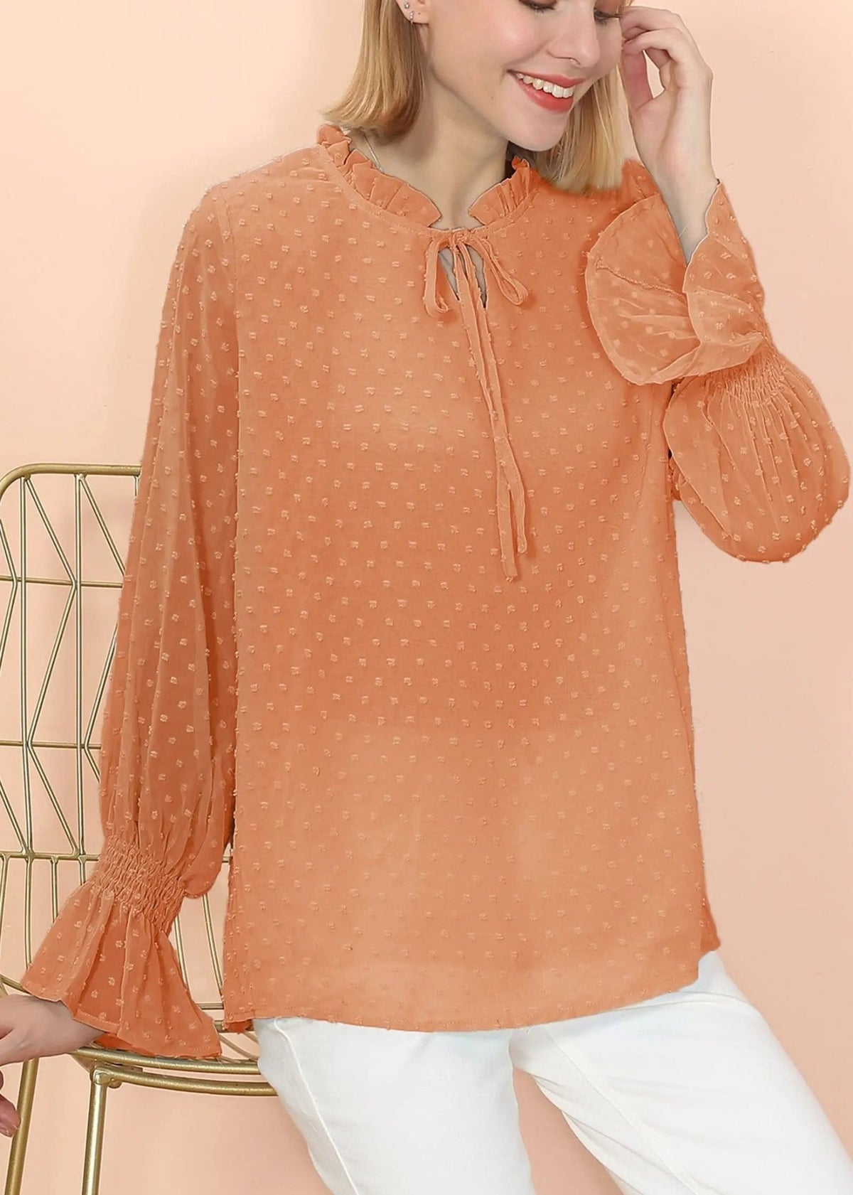 Clip Dot Long Sleeve Sweater Blouse - Get it from Bo
