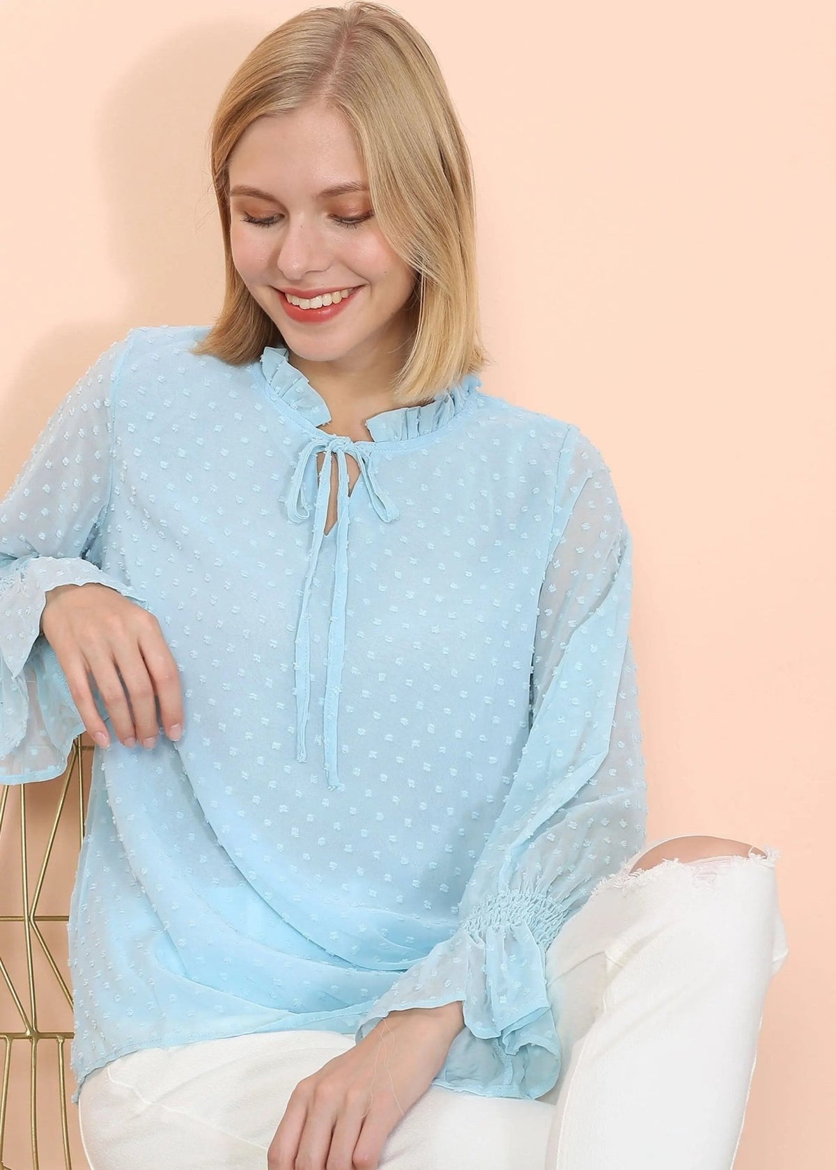 Clip Dot Long Sleeve Sweater Blouse - Get it from Bo