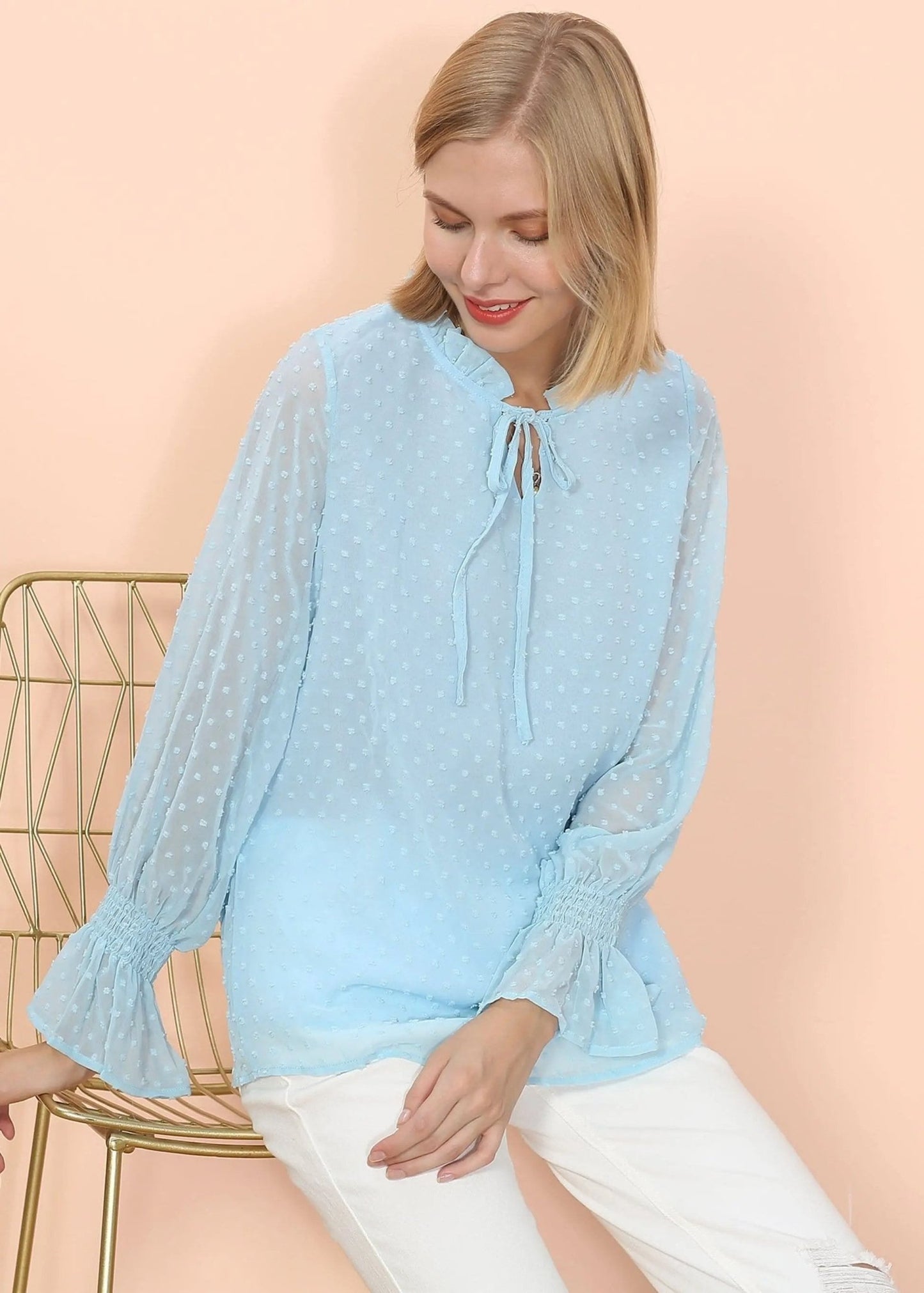 Clip Dot Long Sleeve Sweater Blouse - Get it from Bo