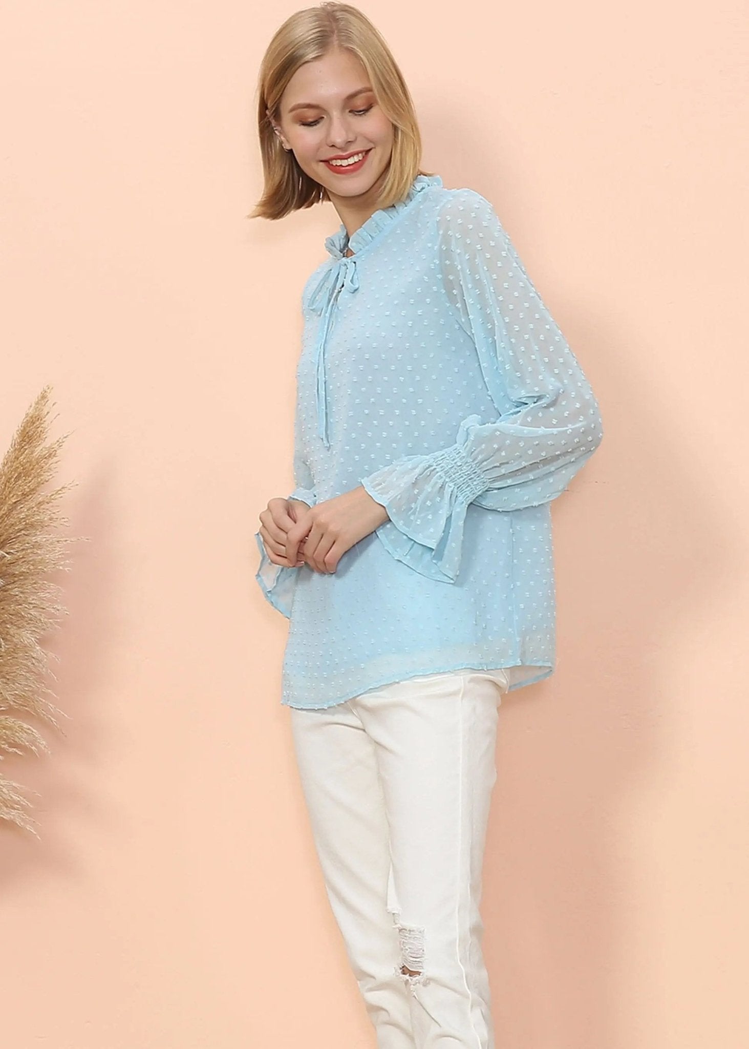 Clip Dot Long Sleeve Sweater Blouse - Get it from Bo