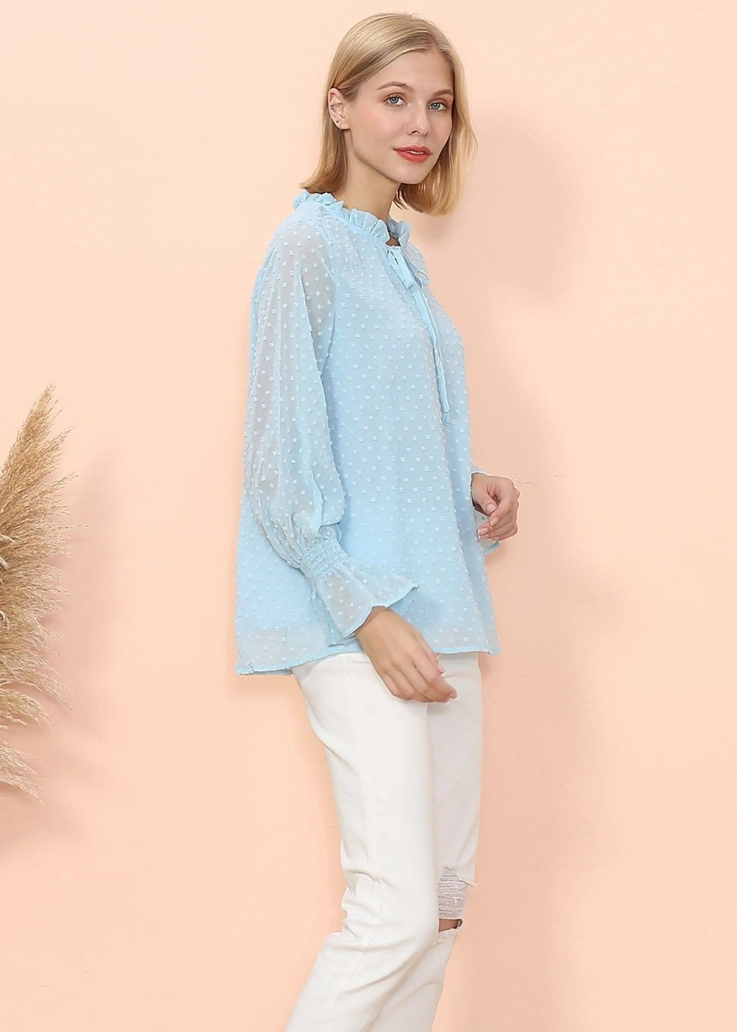 Clip Dot Long Sleeve Sweater Blouse - Get it from Bo