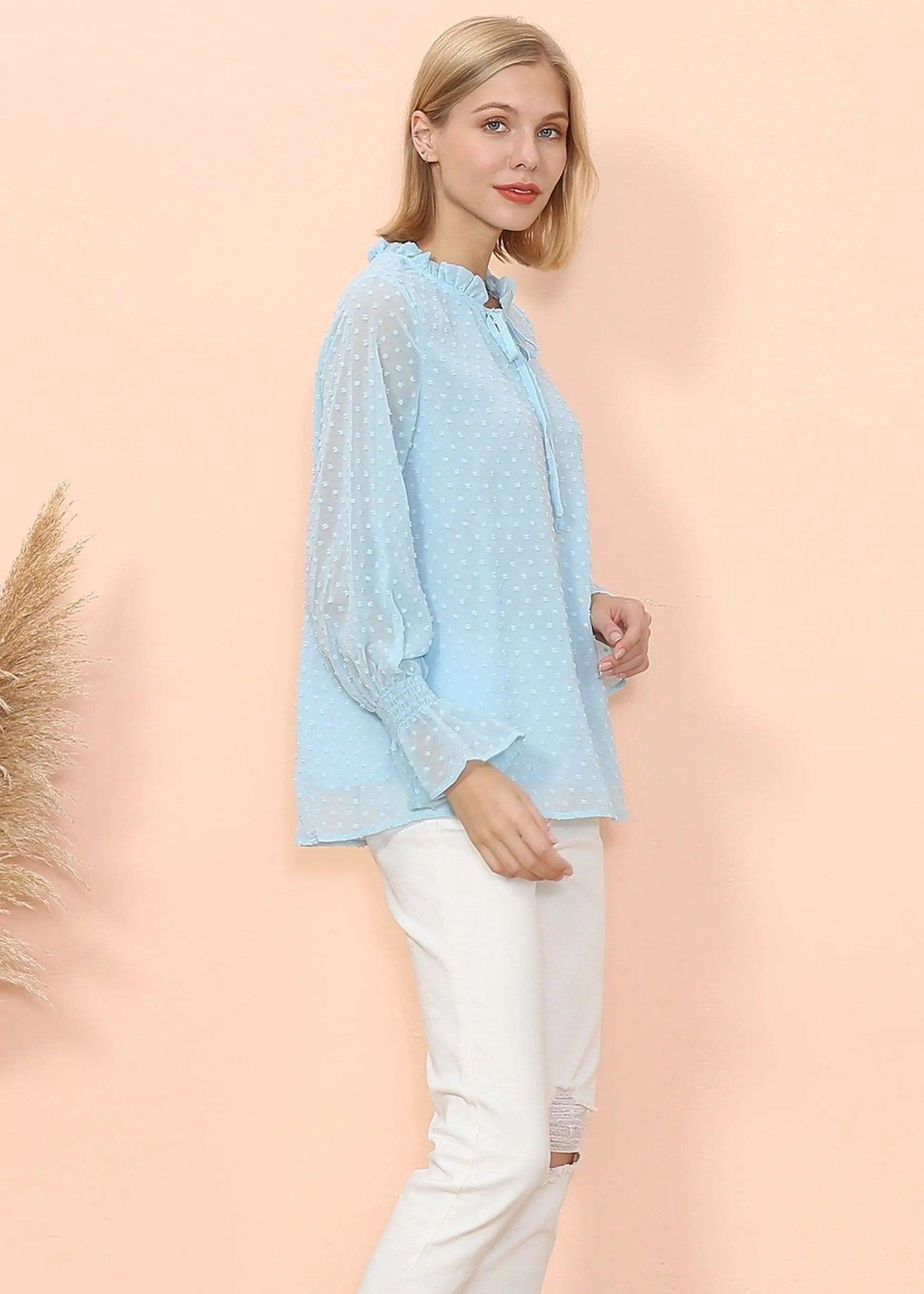 Clip Dot Long Sleeve Sweater Blouse - Get it from Bo