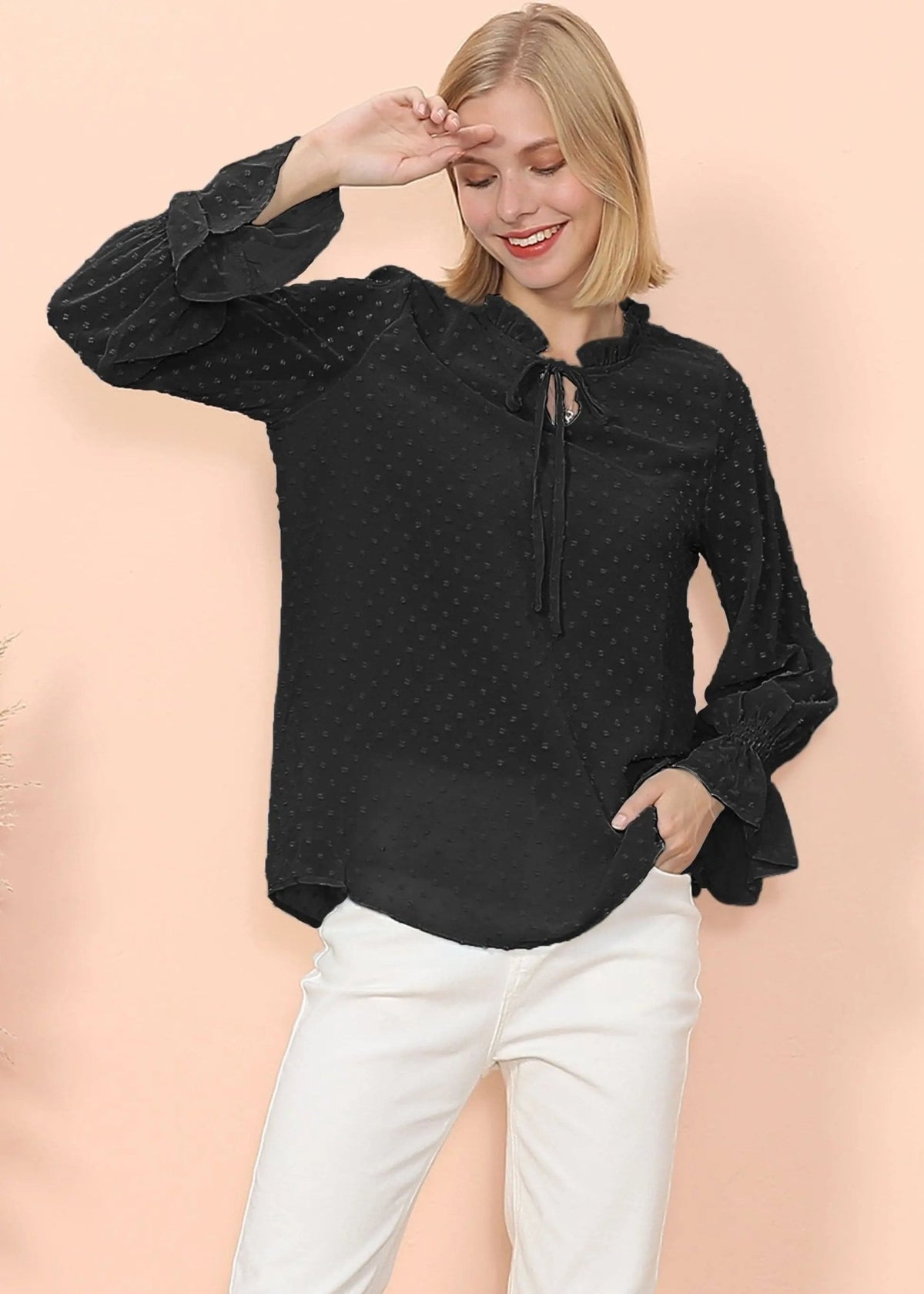 Clip Dot Long Sleeve Sweater Blouse - Get it from Bo