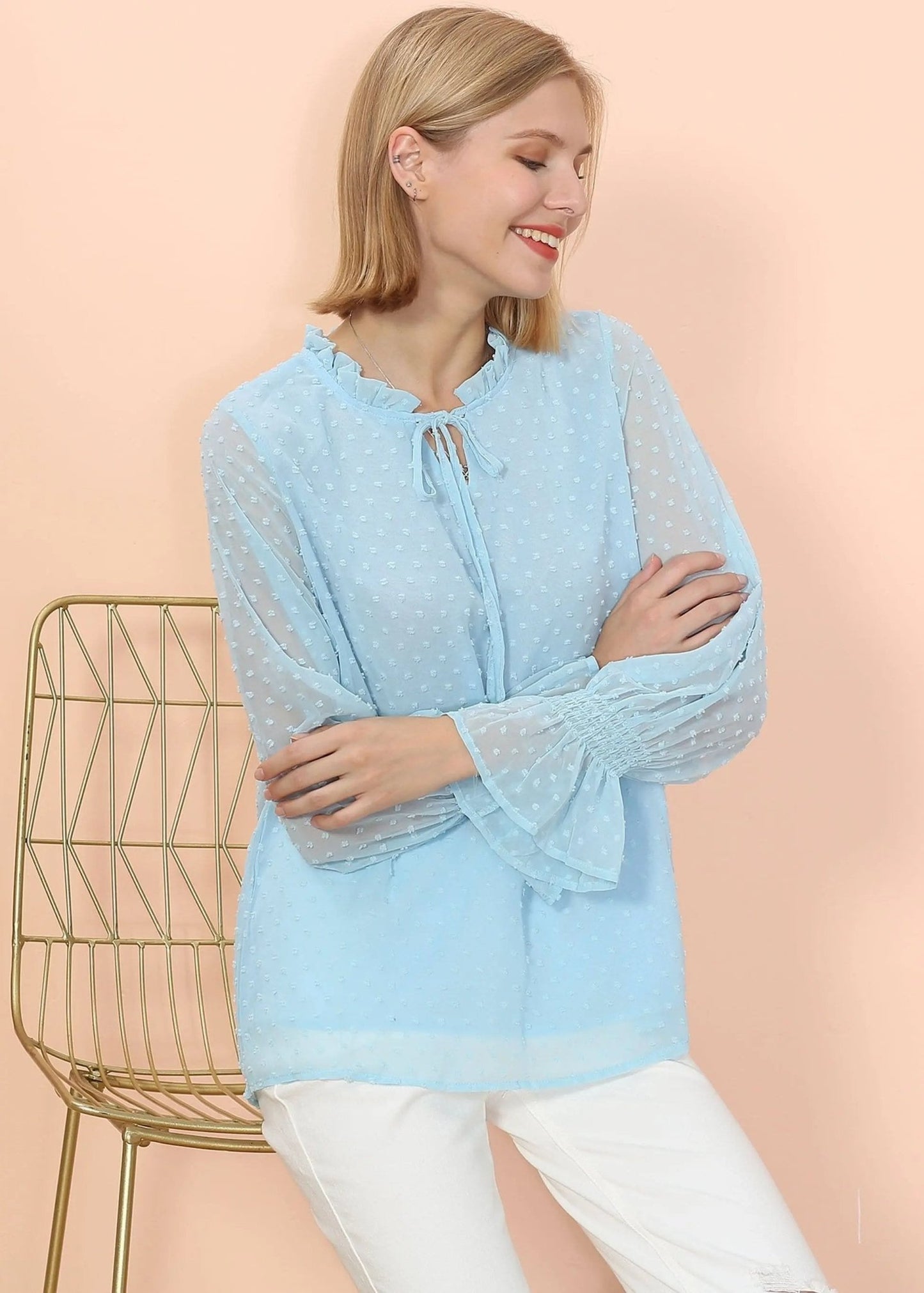 Clip Dot Long Sleeve Sweater Blouse - Get it from Bo