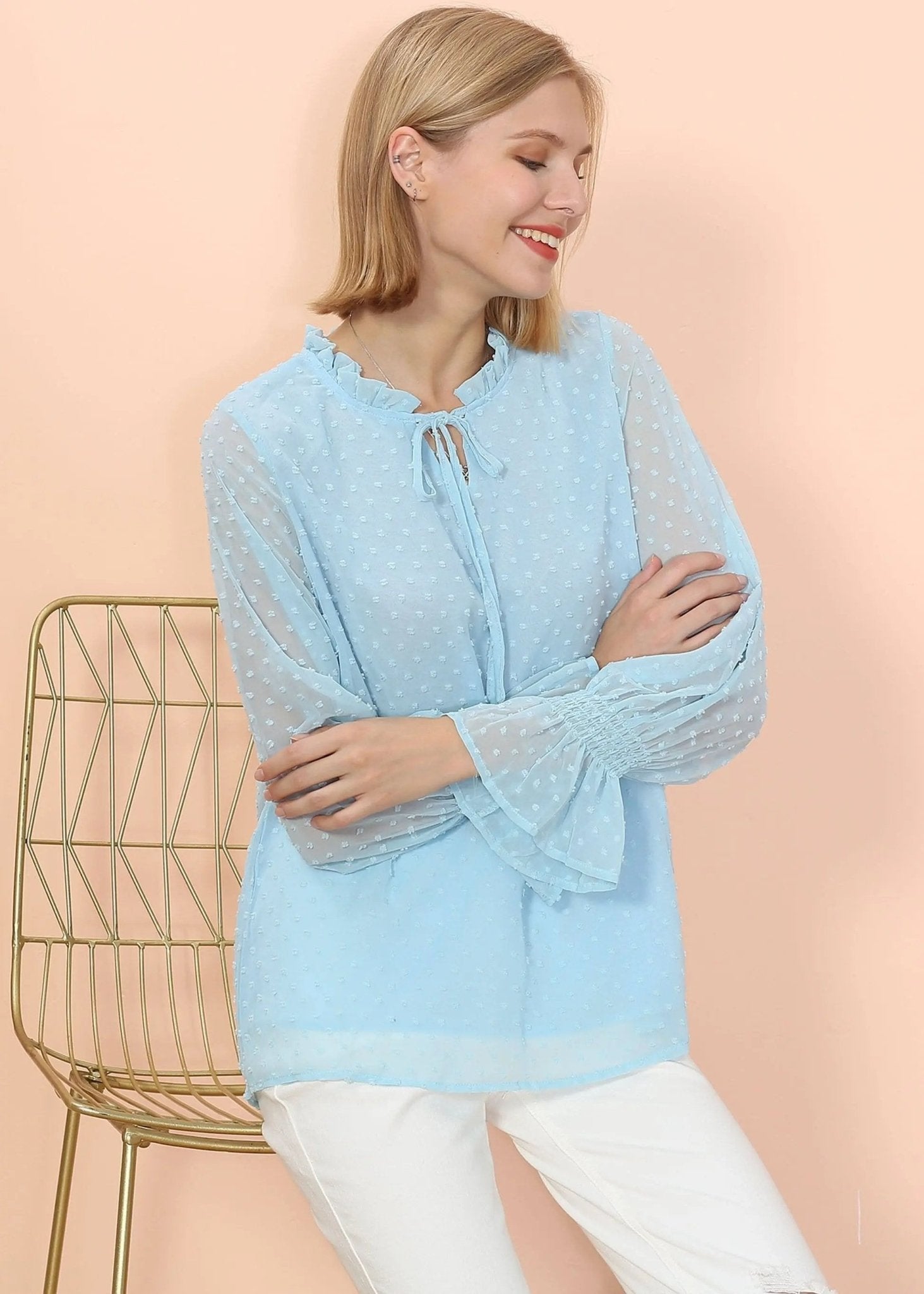 Clip Dot Long Sleeve Sweater Blouse - Get it from Bo