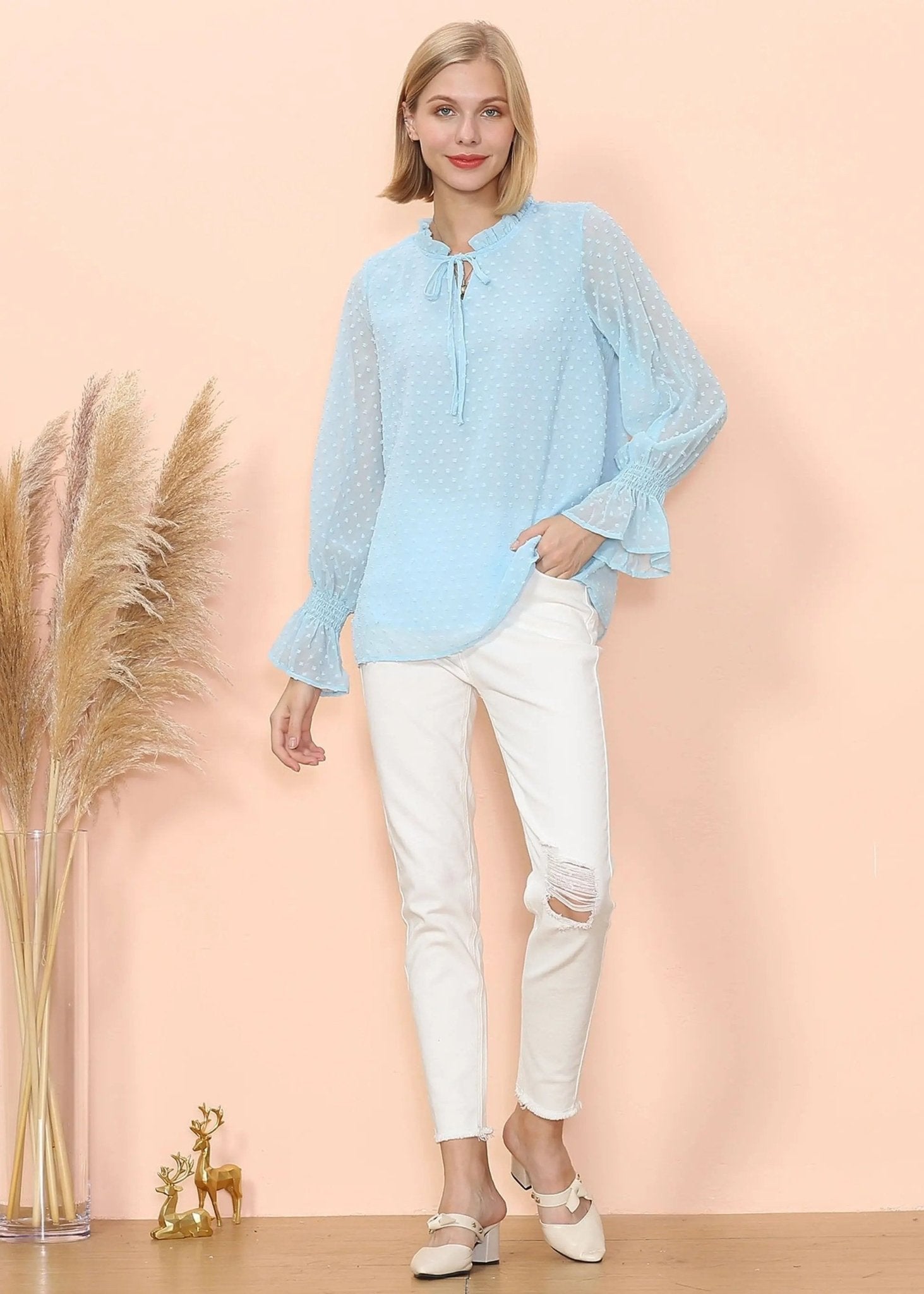 Clip Dot Long Sleeve Sweater Blouse - Get it from Bo