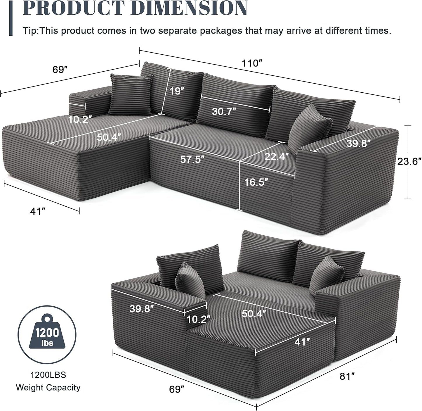 Cloud Sectional Couch Modular Sofa with Deep Seat ShipItFurniture