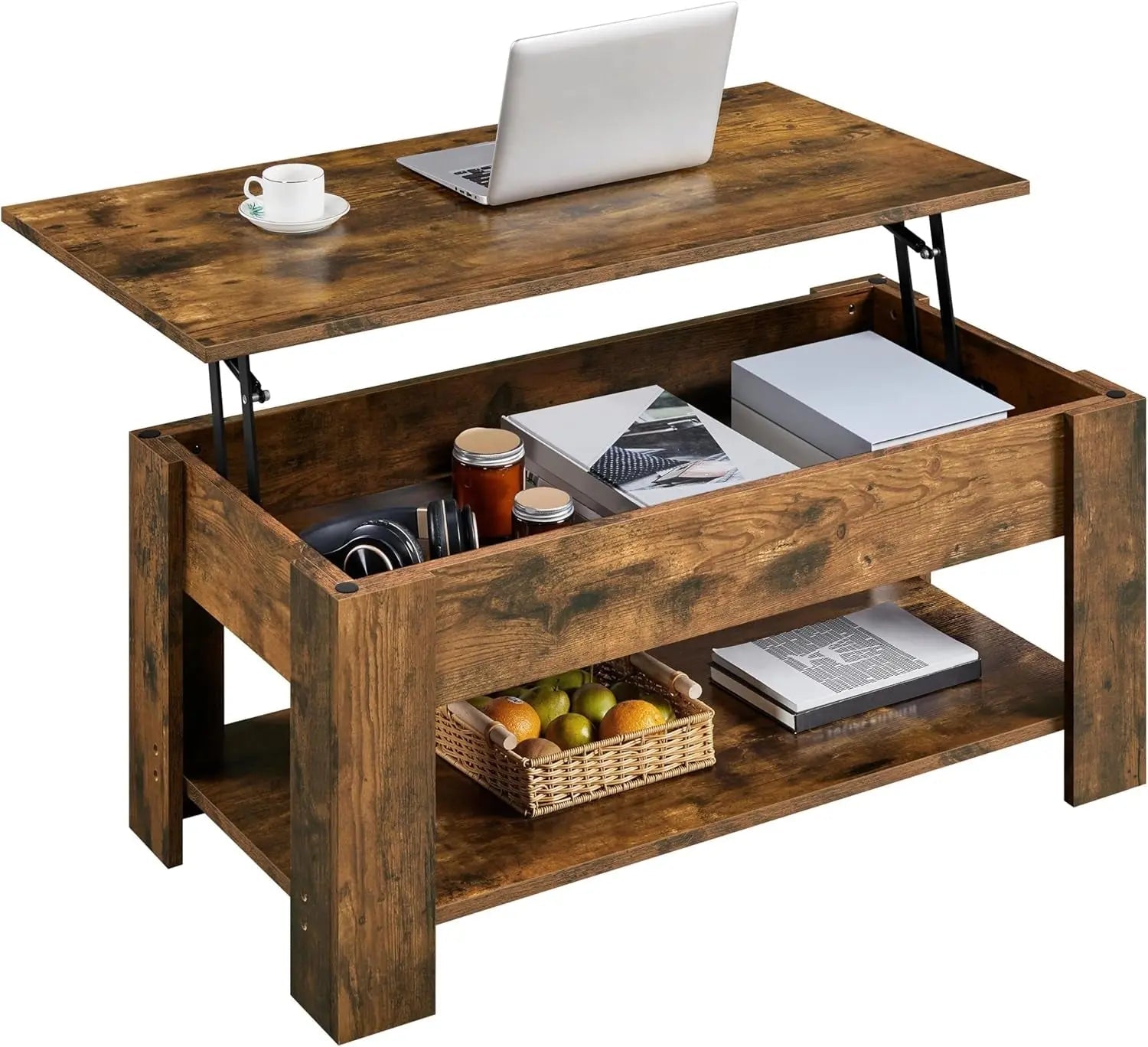 Coffee Table 47.5 Inch Lift Top With Hidden Compartment Rustic Brown - Get it from Bo