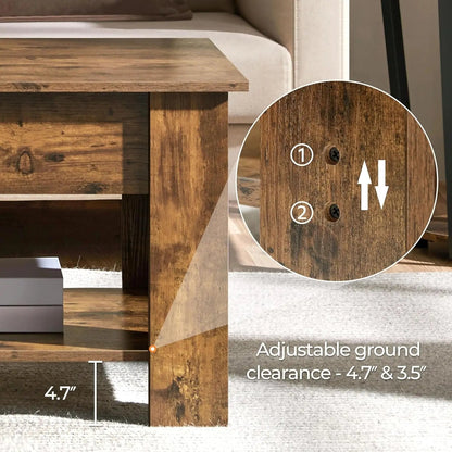 Coffee Table 47.5 Inch Lift Top With Hidden Compartment Rustic Brown - Get it from Bo