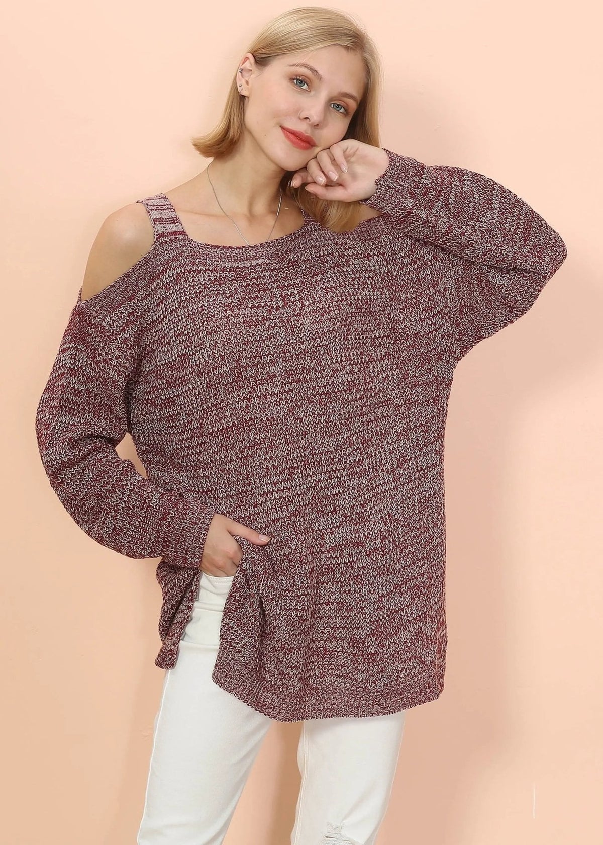 Cold Shoulder Oversized Sweater - Get it from Bo