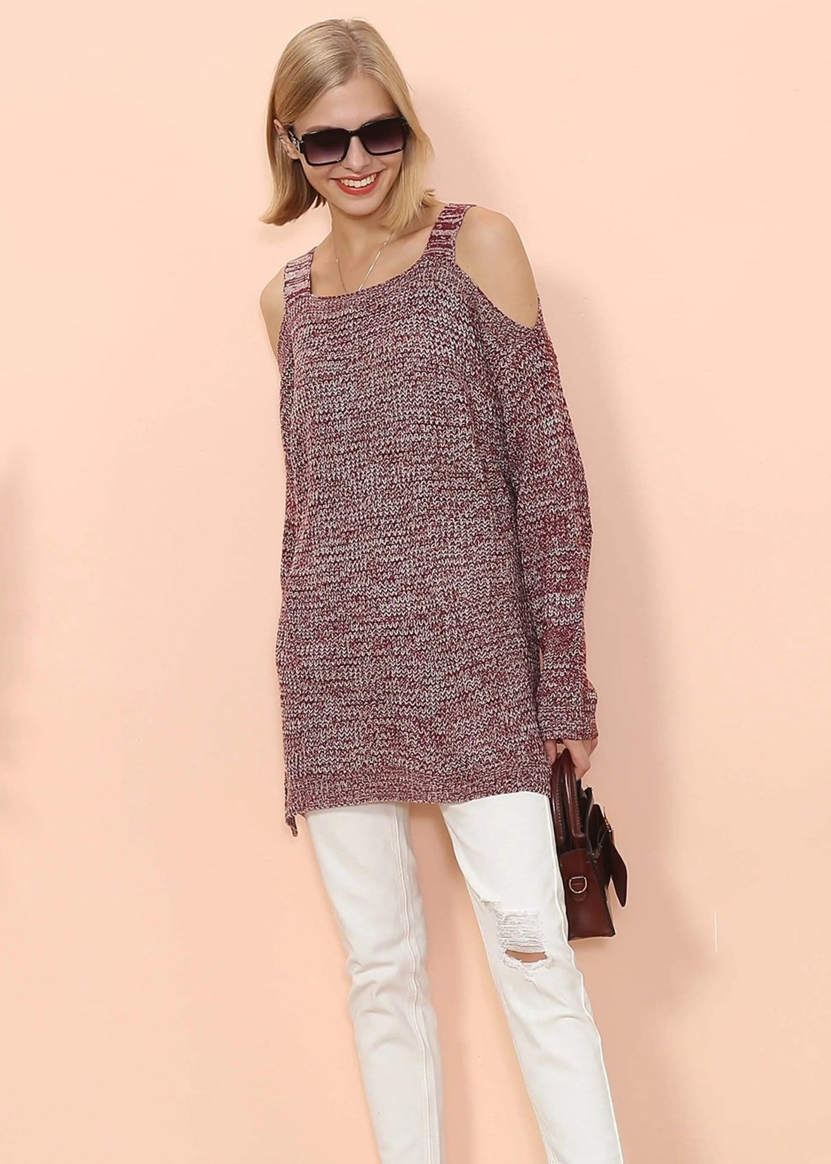 Cold Shoulder Oversized Sweater - Get it from Bo
