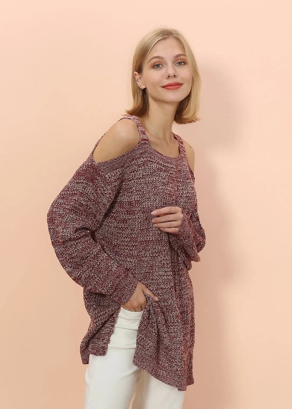 Cold Shoulder Oversized Sweater - Get it from Bo