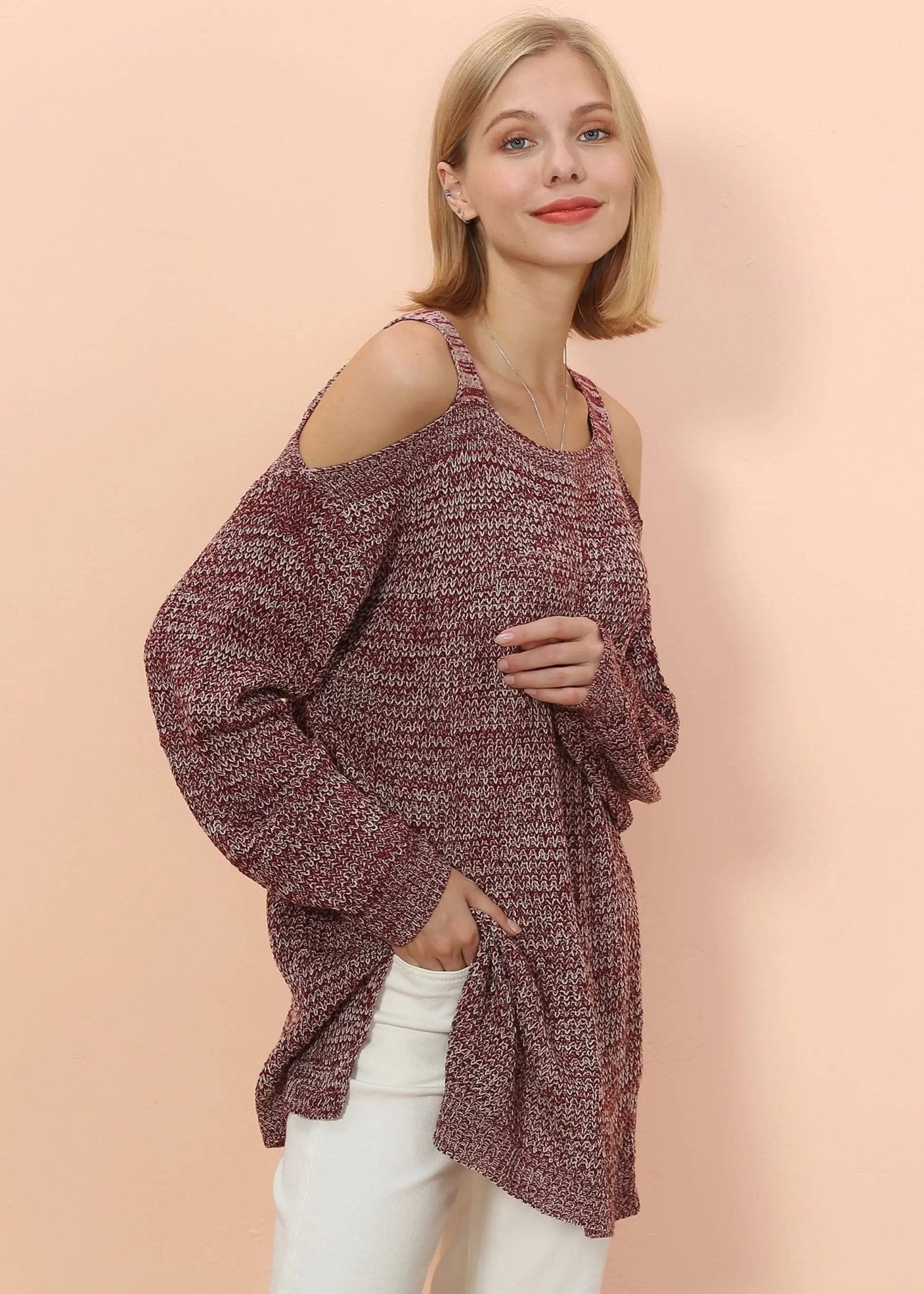 Cold Shoulder Oversized Sweater - Get it from Bo