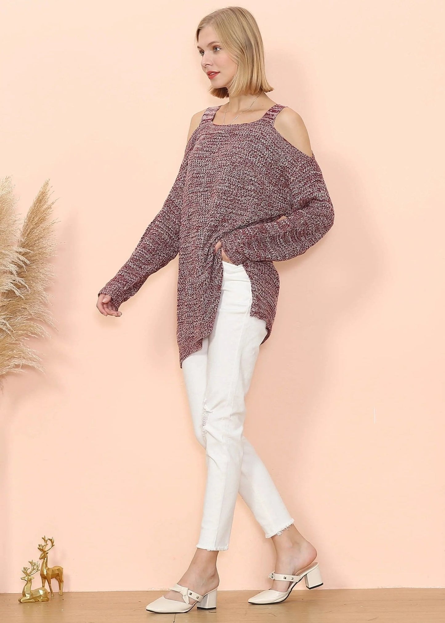 Cold Shoulder Oversized Sweater - Get it from Bo
