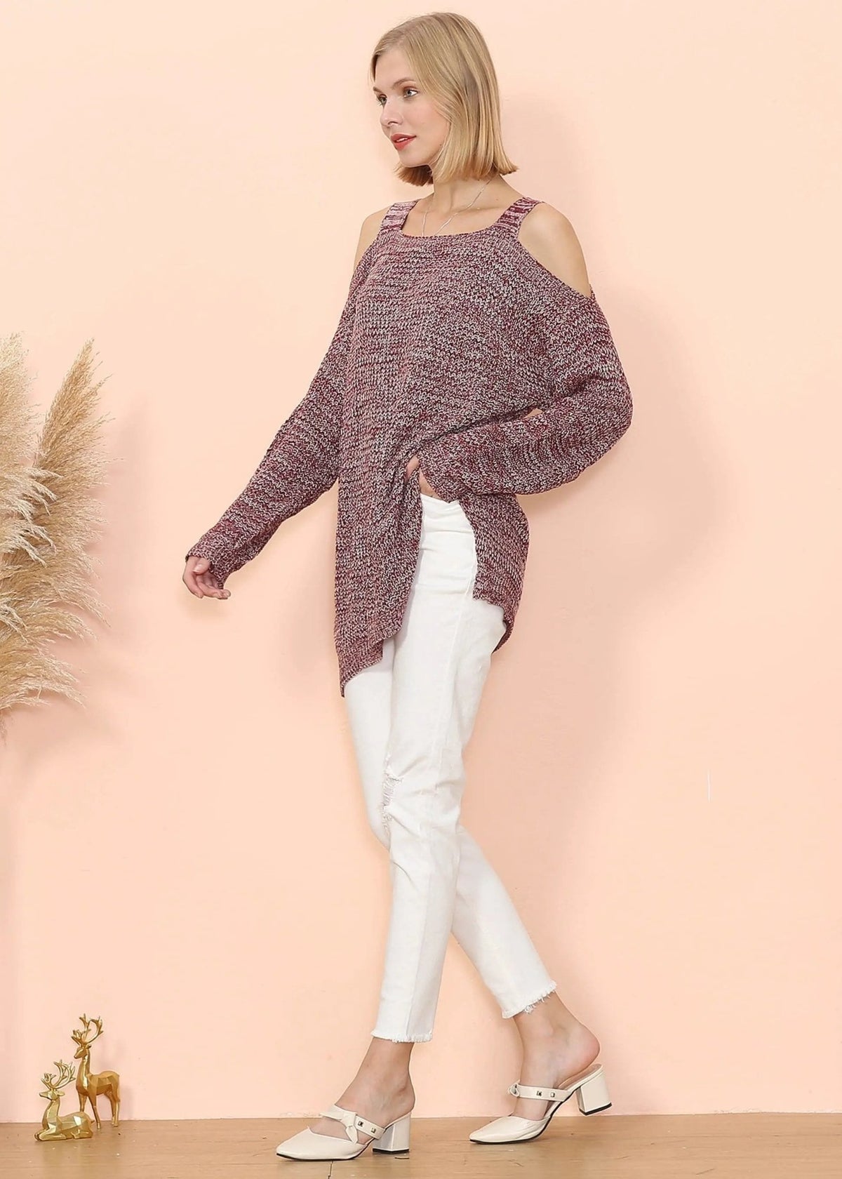 Cold Shoulder Oversized Sweater - Get it from Bo