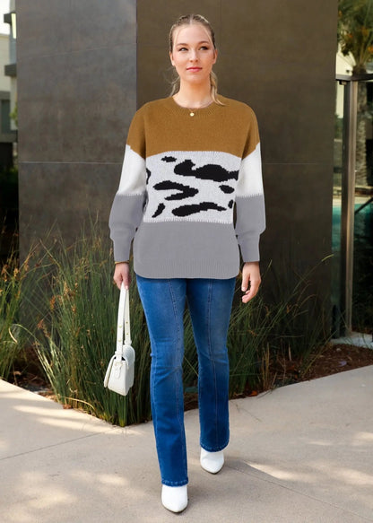 Color Block Animal Print Sweater - Get it from Bo