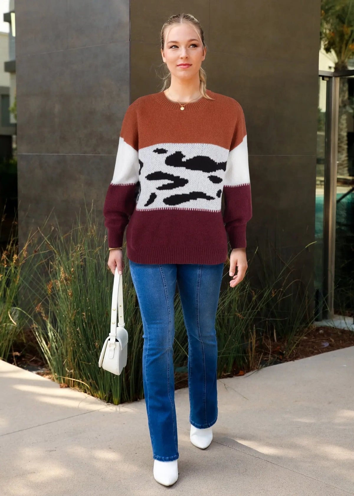 Color Block Animal Print Sweater - Get it from Bo