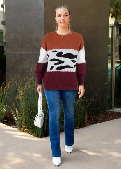 Color Block Animal Print Sweater - Get it from Bo