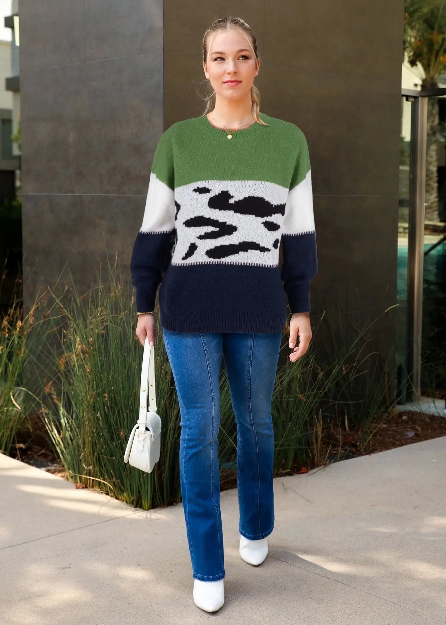 Color Block Animal Print Sweater - Get it from Bo