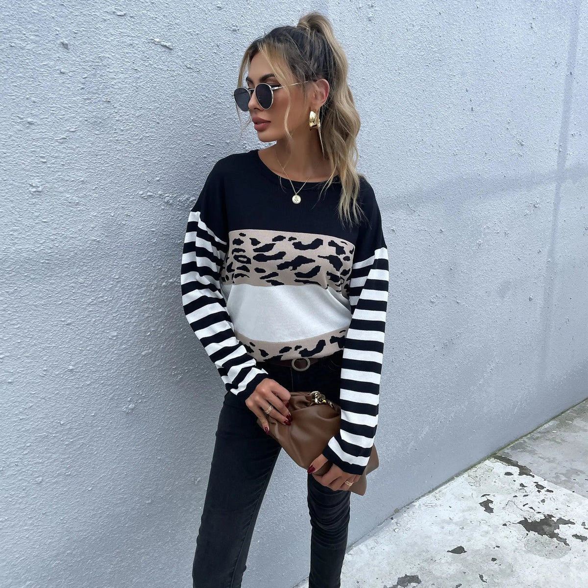 Color Block Mixed Prints Sweater - Get it from Bo