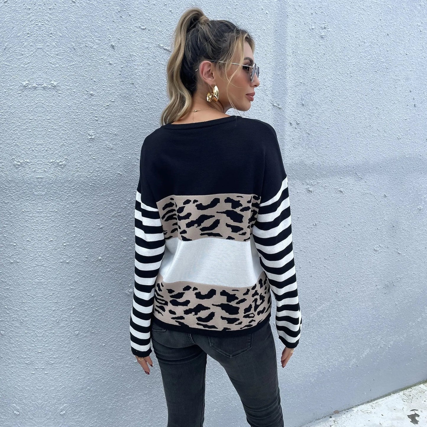 Color Block Mixed Prints Sweater - Get it from Bo