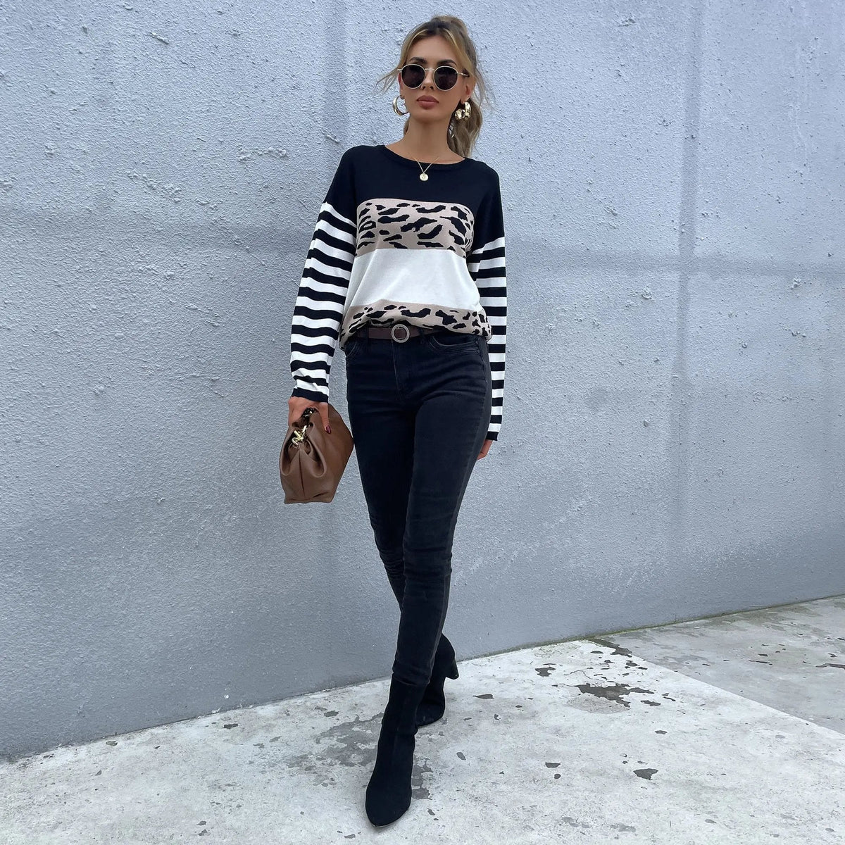 Color Block Mixed Prints Sweater - Get it from Bo