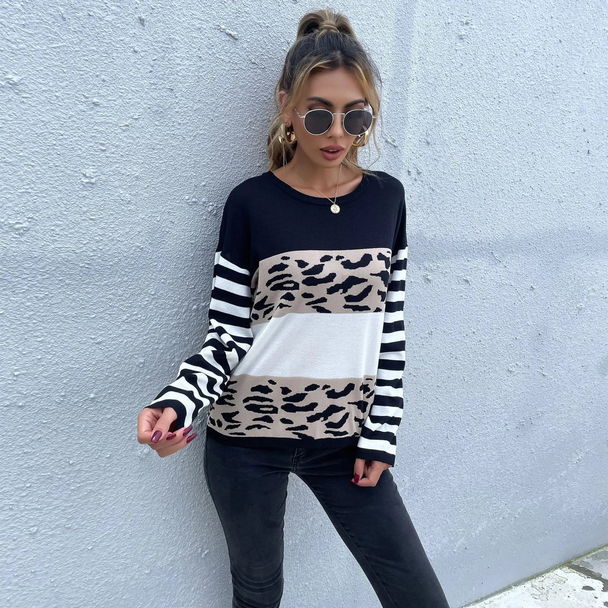 Color Block Mixed Prints Sweater - Get it from Bo