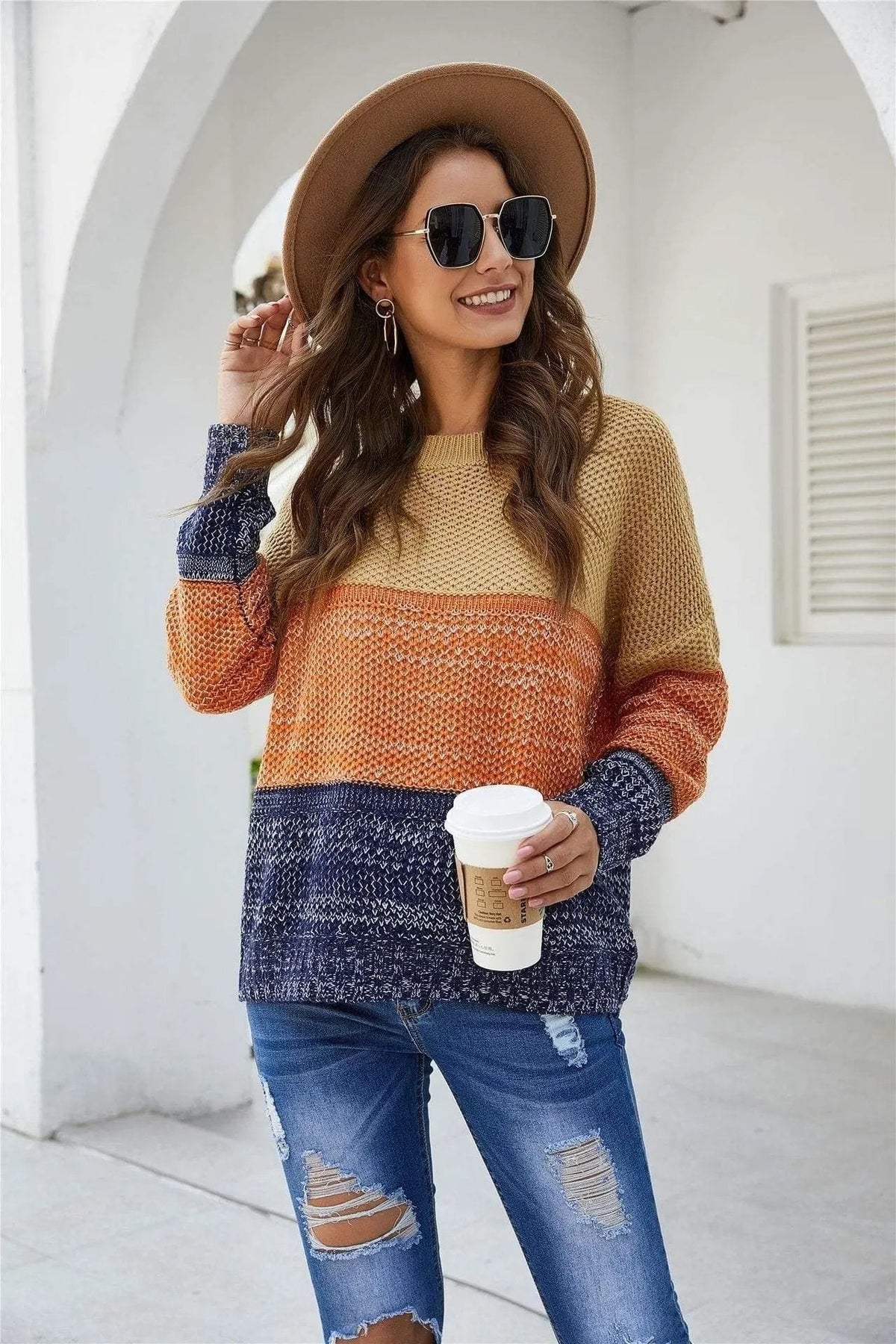 Color Block Textured Knit Sweater - Get it from Bo