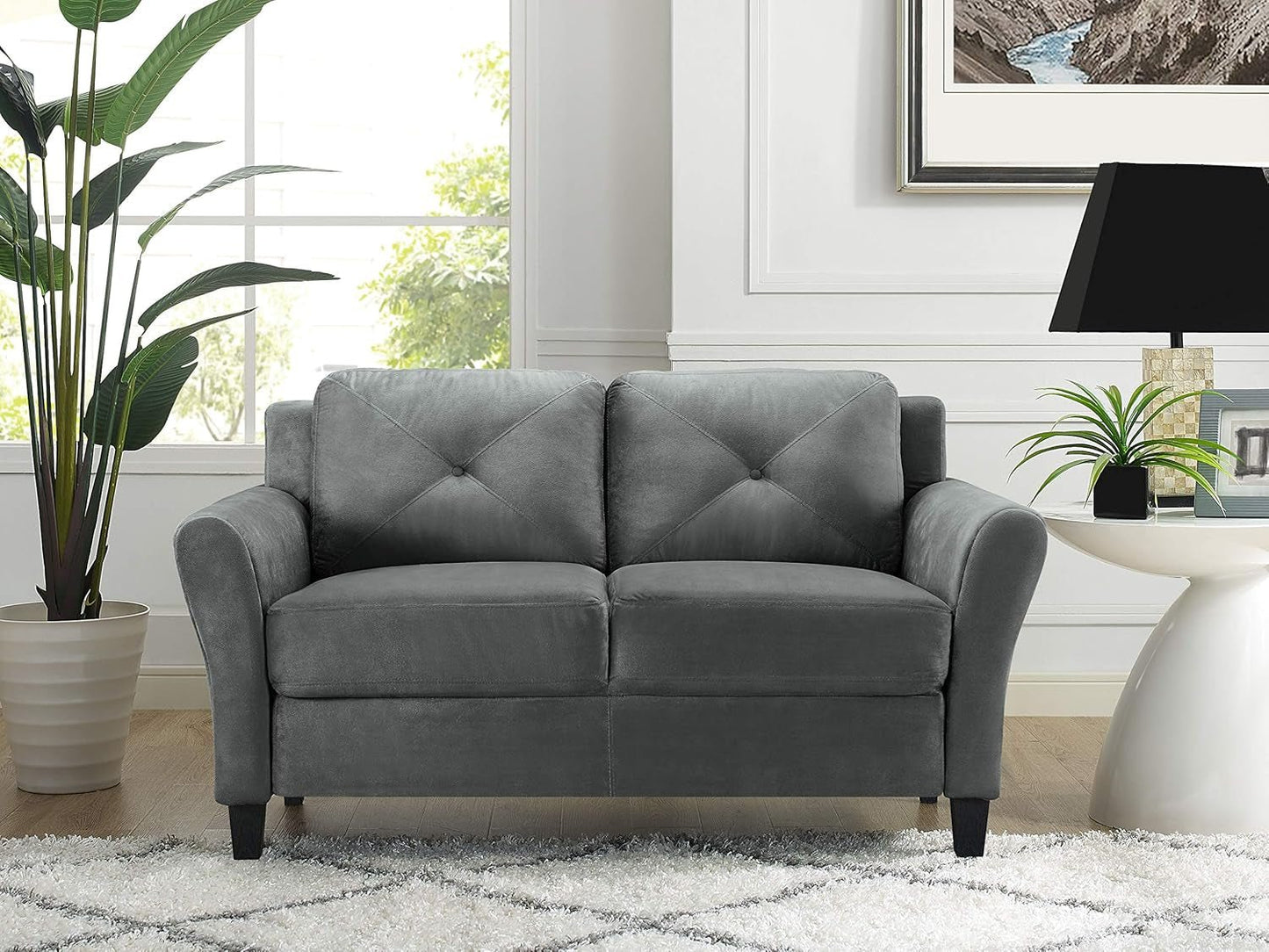 Comfortable Dark Grey Loveseat with Plush Cushions ShipItFurniture