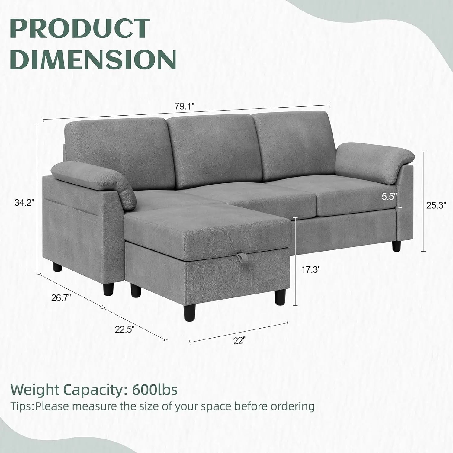 Comfortable L Shaped Convertible Sectional Sofa with Pillows ShipItFurniture