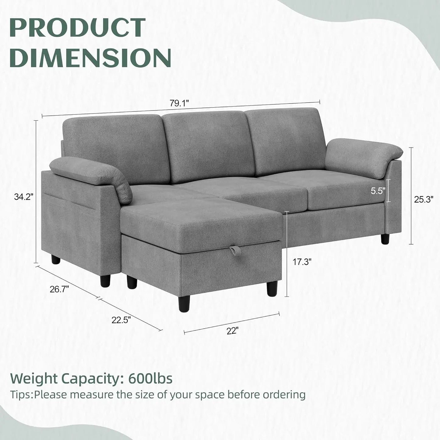 Comfortable L Shaped Convertible Sectional Sofa with Pillows - Get it from Bo
