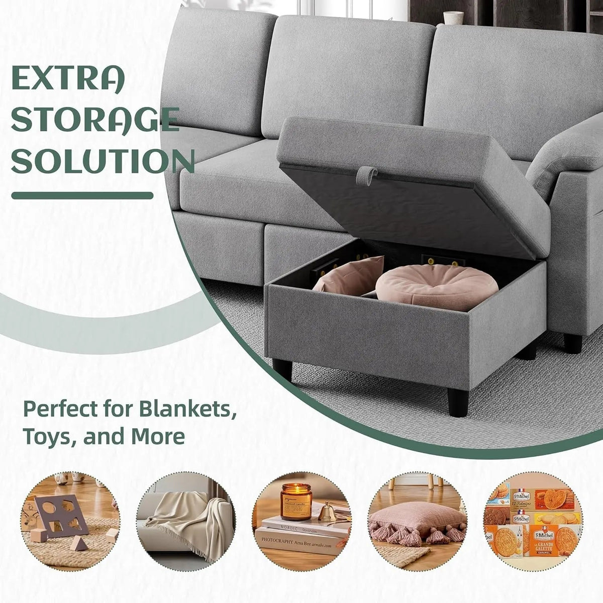 Comfortable L Shaped Convertible Sectional Sofa with Pillows - Get it from Bo