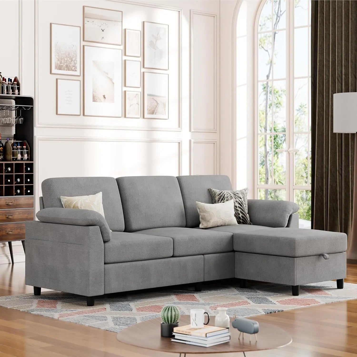 Comfortable L Shaped Convertible Sectional Sofa with Pillows - Get it from Bo