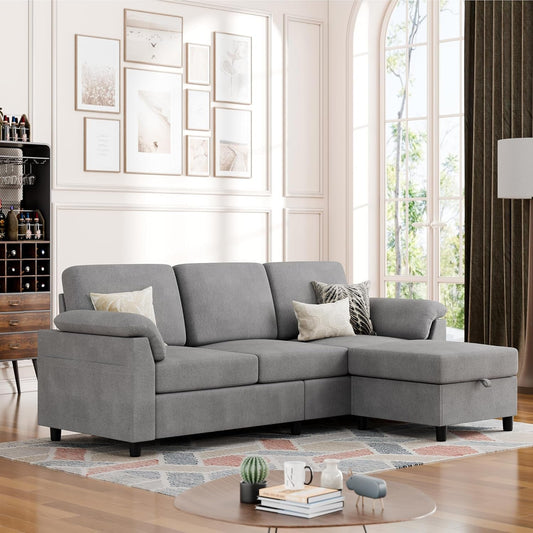 Comfortable L Shaped Convertible Sectional Sofa with Pillows ShipItFurniture