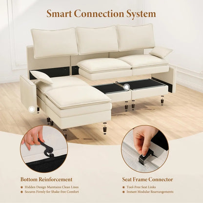 Comfy 108 Inch Modular Sectional Sofa With Ottoman ShipItFurniture