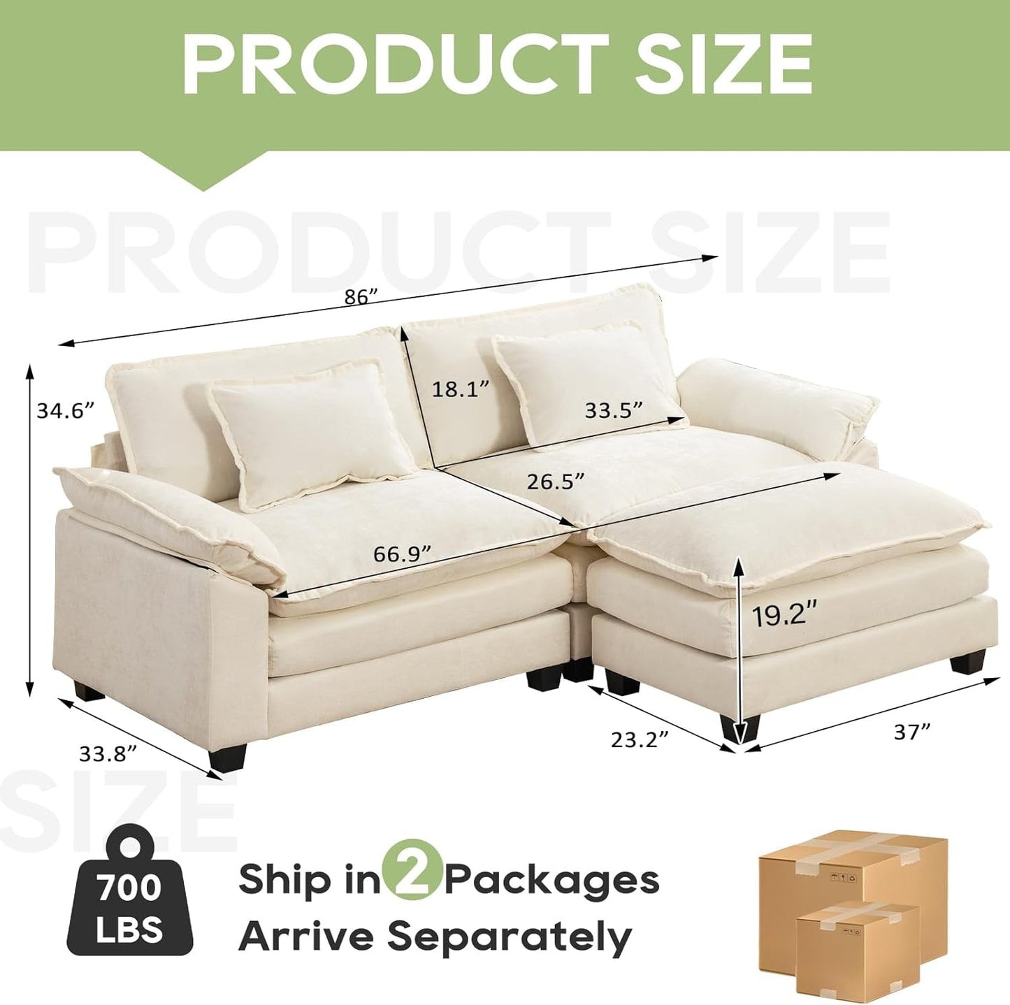 Comfy Cloud Couch Modular Sofa with Ottoman and Pillows ShipItFurniture