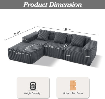 Comfy L Shaped Modular Memory Foam Sectional Sofa ShipItFurniture
