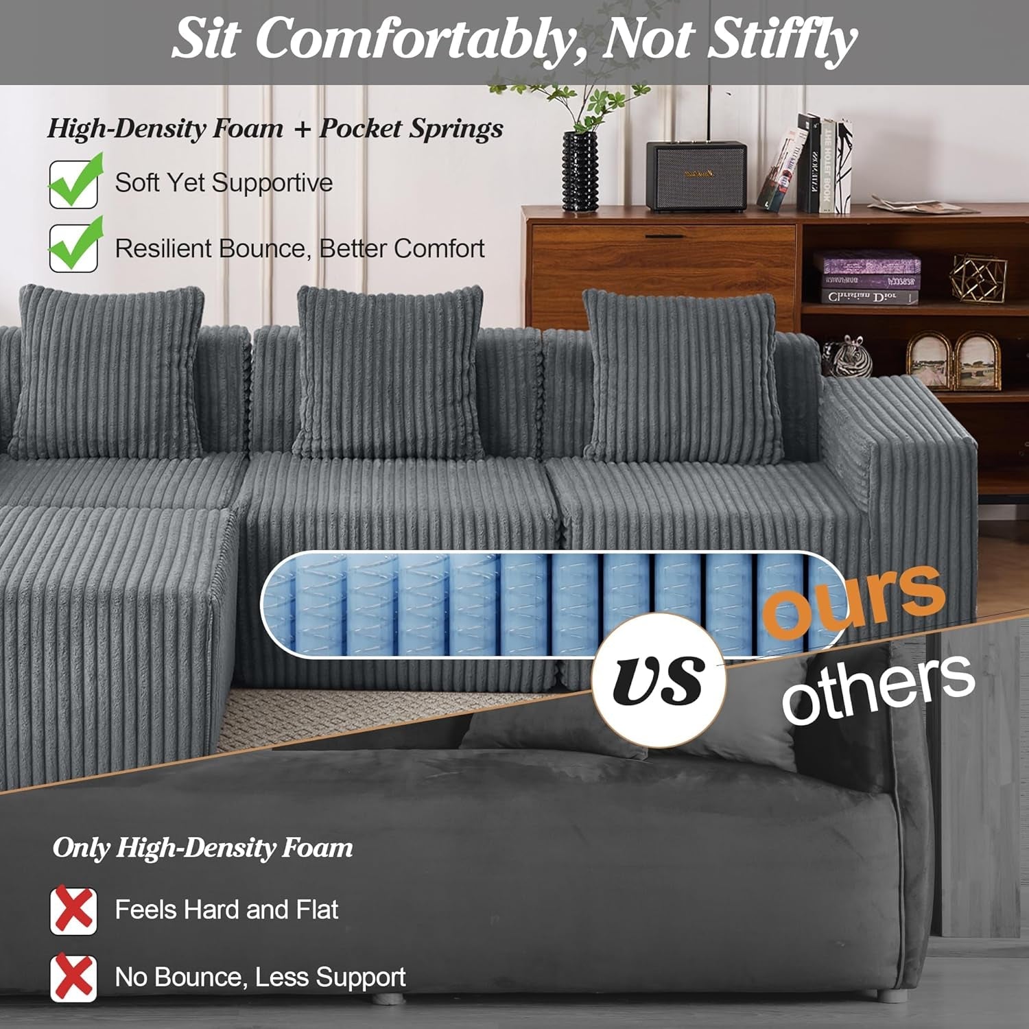 Comfy L Shaped Modular Memory Foam Sectional Sofa ShipItFurniture