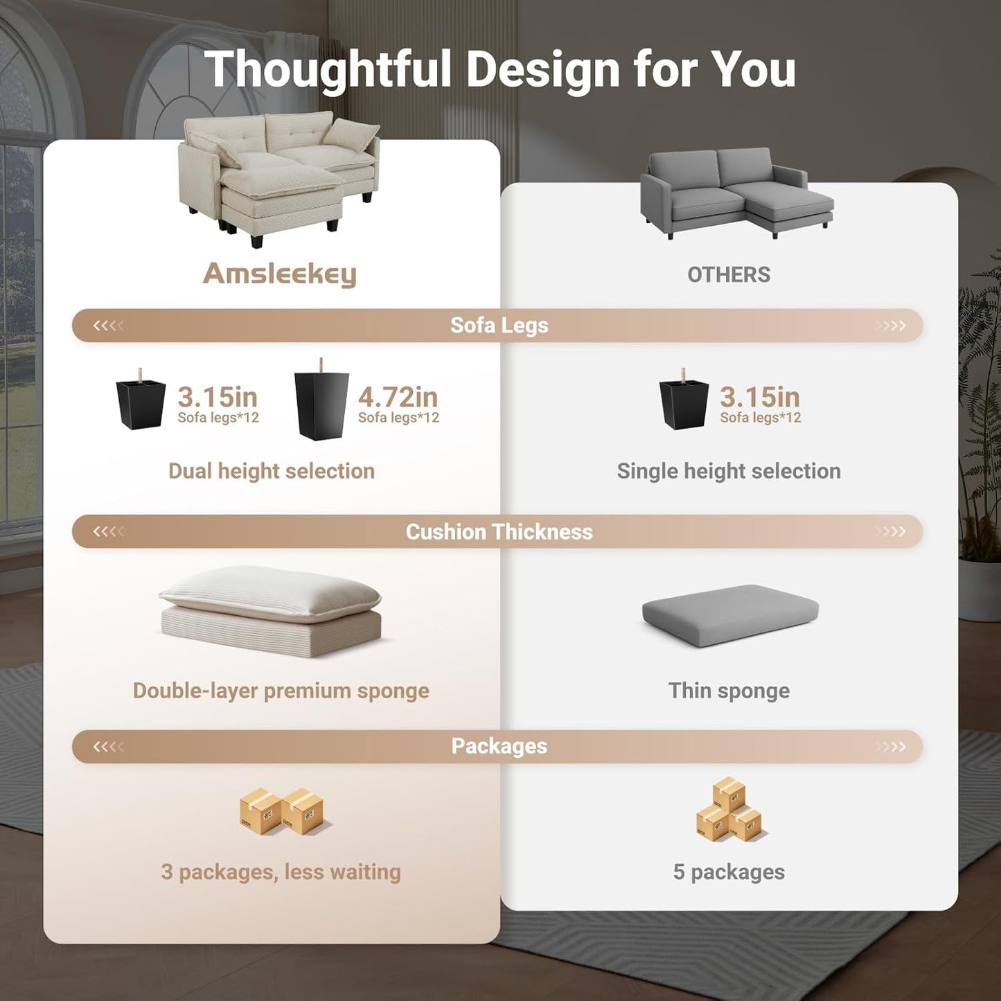 Comfy Modular Sectional Sofa With Movable Ottomans ShipItFurniture